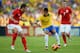 RIO DE JANEIRO, BRAZIL - JUNE 02: Neymar of Brazil competes with Michael Carrick of England during the International Friendly match between Brazil and England at the Maracana Stadium on June 2, 2013 in Rio de Janeiro, Brazil. (Photo by Laurence Griffiths/Getty Images)