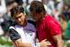 June 8, 2012; Paris, FRANCE; Rafael Nadal (ESP), right, greets David Ferrer (ESP) in their semifinal match on day 13 of the 2012 French Open. Nadal won 6-2 6-2 6-1. Mandatory Credit: Susan Mullane-USA TODAY Sports
