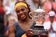 PARIS, FRANCE - JUNE 08: Serena Williams of United States of America poses with the Coupe Suzanne Lenglen after victory in the Women's Singles Final match against Maria Sharapova of Russia during day fourteen of French Open at Roland Garros on June 8, 2013 in Paris, France. (Photo by Matthew Stockman/Getty Images)