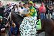 ELMONT, NY - JUNE 08: Jockey Mike Smith sits abourd Palace Malice in the winners circle after winning the 145th running of the Belmont Stakes at Belmont Park on June 8, 2013 in Elmont, New York. (Photo by Mike Stobe/Getty Images)