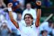 PARIS, FRANCE - JUNE 07: David Ferrer of Spain celebrates match point during the men's singles semi-final match against Jo-Wilfried Tsonga of France on day thirteen of the French Open at Roland Garros on June 7, 2013 in Paris, France. (Photo by Matthew Stockman/Getty Images)