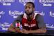 Jun 8, 2013; Miami, FL, USA; Miami Heat shooting guard Dwyane Wade (3) talks to the media following practice for game two of the 2013 NBA Finals against the San Antonio Spurs at American Airlines Arena. Mandatory Credit: Derick E. Hingle-USA TODAY Sports