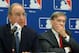 NEW YORK - MARCH 30: Senator George J. Mitchell and Commissioner Allan H. 'Bud' Selig speak during a press conference on steroid use in Major League Baseball March 30, 2006 in New York City. (Photo by Bryan Bedder/Getty Images)