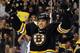 Jun 5, 2013; Boston, MA, USA; Boston Bruins goalie Tuukka Rask (40) celebrates defeating the Pittsburgh Penguins 1-0 in game four of the Eastern Conference finals of the 2013 Stanley Cup Playoffs at TD Garden to advance to the Stanley Cup Finals. Mandatory Credit: Greg M. Cooper-USA TODAY Sports