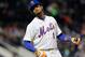 NEW YORK, NY - APRIL 26: Jordany Valdespin #1 of the New York Mets reacts after flying out to center in the fifth inning against the Philadelphia Phillies at Citi Field on April 25, 2013 in the Flushing neighborhood of the Queens borough of New York City. The Phillies defeated the Mets 4-0. (Photo by Mike Stobe/Getty Images)