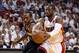 MIAMI, FL - JUNE 09: Dwyane Wade #3 of the Miami Heat with the ball against Kawhi Leonard #2 of the San Antonio Spurs in the first quarter during Game Two of the 2013 NBA Finals at AmericanAirlines Arena on June 9, 2013 in Miami, Florida. NOTE TO USER: User expressly acknowledges and agrees that, by downloading and or using this photograph, User is consenting to the terms and conditions of the Getty Images License Agreement. (Photo by Christian Petersen/Getty Images)