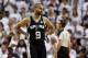 Jun 9, 2013; Miami, FL, USA; San Antonio Spurs point guard Tony Parker (9) reacts during the third quarter of game two of the 2013 NBA Finals against the Miami Heat at the American Airlines Arena. Mandatory Credit: Derick E. Hingle-USA TODAY Sports