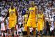 MIAMI, FL - JUNE 03: (L-R) Ian Mahinmi #28, D.J. Augustin #14, David West #21 and George Hill #3 of the Indiana Pacers walk back to the bench during a timeout in the second half against the Miami Heat in Game Seven of the Eastern Conference Finals of the 2013 NBA Playoffs at AmericanAirlines Arena on June 3, 2013 in Miami, Florida. NOTE TO USER: User expressly acknowledges and agrees that, by downloading and or using this photograph, User is consenting to the terms and conditions of the Getty Images License Agreement. (Photo by Mike Ehrmann/Getty Images)