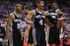MIAMI, FL - JUNE 06: (L-R) Tony Parker #9 and Danny Green #4 of the San Antonio Spurs react in the first quarter while taking on the Miami Heat during Game One of the 2013 NBA Finals at AmericanAirlines Arena on June 6, 2013 in Miami, Florida. NOTE TO USER: User expressly acknowledges and agrees that, by downloading and or using this photograph, User is consenting to the terms and conditions of the Getty Images License Agreement. (Photo by Mike Ehrmann/Getty Images)