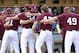 Jun 10, 2013; Charlottesville, VA, USA; Mississippi State Bulldogs players celebrate after their game against the Virginia Cavaliers in the Charlottesville super regional of the 2013 NCAA baseball tournament at Davenport Field. The Bulldogs won 6-5 and advanced to the College World Series. Mandatory Credit: Geoff Burke-USA TODAY Sports