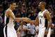 SAN ANTONIO, TX - JUNE 11: Danny Green #4 and Gary Neal #14 of the San Antonio Spurs celebrate in the second quarter while taking on the Miami Heat during Game Three of the 2013 NBA Finals at the AT&T Center on June 11, 2013 in San Antonio, Texas. NOTE TO USER: User expressly acknowledges and agrees that, by downloading and or using this photograph, User is consenting to the terms and conditions of the Getty Images License Agreement. (Photo by Mike Ehrmann/Getty Images)