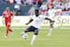 Jun 11, 2013; Seattle, WA, USA; USA midfielder Eddie Johnson (18) passes the ball during the 1st half against Panama at CenturyLink Field. USA defeated Panama 2-0. Mandatory Credit: Steven Bisig-USA TODAY Sports