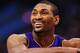 Apr. 7, 2012; Phoenix, AZ, USA; Los Angeles Lakers forward Metta World Peace smiles during the game against the Phoenix Suns at the US Airways Center. The Suns defeated the Lakers 125-105. Mandatory Credit: Mark J. Rebilas-USA TODAY Sports