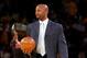 LOS ANGELES, CA - MAY 29: Los Angeles Lakers legend Brian Shaw brings out the game ball before Game Five of the Western Conference Finals between the Los Angeles Lakers and the San Antonio Spurs during the 2008 NBA Playoffs on May 29, 2008 at Staples Center in Los Angeles, California. NOTE TO USER: User expressly acknowledges and agrees that, by downloading and/or using this Photograph, user is consenting to the terms and conditions of the Getty Images License Agreement. (Photo by Stephen Dunn/Getty Images)