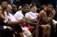 SAN ANTONIO, TX - JUNE 11: (L-R) Chris Bosh #1, LeBron James #6 and Udonis Haslem #40 of the Miami Heat sit on the bench late in the fourth quarter while taking on the San Antonio Spurs during Game Three of the 2013 NBA Finals at the AT&T Center on June 11, 2013 in San Antonio, Texas. NOTE TO USER: User expressly acknowledges and agrees that, by downloading and or using this photograph, User is consenting to the terms and conditions of the Getty Images License Agreement. (Photo by Mike Ehrmann/Getty Images)