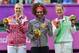 Sharapova, Williams and Azarenka posing with their Olympic medals.