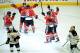 Andrew Shaw celebrates with his teammates after scoring the game-winning goal in triple overtime in Game 1 of the 2013 Stanley Cup Finals