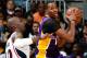 ATLANTA, GA - MARCH 13: Dwight Howard #12 of the Los Angeles Lakers controls the ball against Johan Petro #10 of the Atlanta Hawks at Philips Arena on March 13, 2013 in Atlanta, Georgia. NOTE TO USER: User expressly acknowledges and agrees that, by downloading and or using this photograph, User is consenting to the terms and conditions of the Getty Images License Agreement. (Photo by Kevin C. Cox/Getty Images)