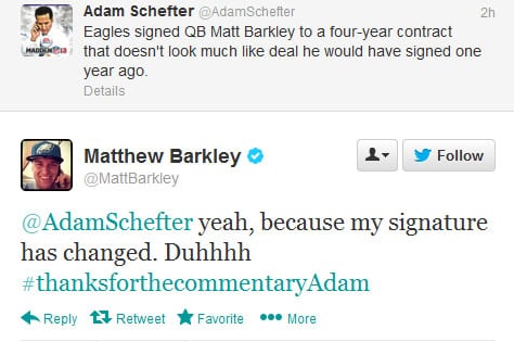Eagles QB Matt Barkley Fires Back at Adam Schefter