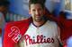 PHILADELPHIA, PA - SEPTEMBER 23: Cliff Lee #33 of the Philadelphia Phillies puts on his jacket after finishing the eighth inning against the Atlanta Braves during a MLB baseball game on September 23, 2012 at Citizens Bank Park in Philadelphia, Pennsylvania. The Braves defeated the Phillies 2-1. (Photo by Rich Schultz/Getty Images)