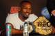 Apr 27, 2013; Newark, NJ, USA; Jon Jones during a press conference after UFC 159 at the Prudential Center. Mandatory Credit: Brad Penner-USA TODAY Sports