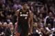 SAN ANTONIO, TX - JUNE 13: LeBron James #6 of the Miami Heat reacts while taking on the San Antonio Spurs during Game Four of the 2013 NBA Finals at the AT&T Center on June 13, 2013 in San Antonio, Texas. NOTE TO USER: User expressly acknowledges and agrees that, by downloading and or using this photograph, User is consenting to the terms and conditions of the Getty Images License Agreement. (Photo by Christian Petersen/Getty Images)