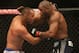 Jun 15, 2013; Winnipeg, MB, Canada; Rashad Evans (right) fights Dan Henderson during their light heavyweight bout at UFC 161 at MTS Centre. Mandatory Credit: Tom Szczerbowski-USA TODAY Sports
