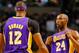 BOSTON, MA - FEBRUARY 7: Dwight Howard #12 of the Los Angeles Lakers talks with teammate Kobe Bryant #24 of the Los Angeles Lakers against the Boston Celtics during the game on February 7, 2013 at TD Garden in Boston, Massachusetts. NOTE TO USER: User expressly acknowledges and agrees that, by downloading and or using this photograph, User is consenting to the terms and conditions of the Getty Images License Agreement. (Photo by Jared Wickerham/Getty Images)
