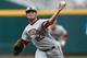 Jun 15, 2013; Omaha, NE, USA; Indiana Hoosiers pitcher Joey DeNato (23) throws against the Louisville Cardinals during the College World Series game at TD Ameritrade Park. Mandatory Credit: Bruce Thorson-USA TODAY Sports