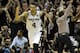 Jun 16, 2013; San Antonio, TX, USA; San Antonio Spurs shooting guard Danny Green (4) celebrates hotting a three-point shot against the Miami Heat during the fourth quarter of game five in the 2013 NBA Finals at the AT&T Center. Mandatory Credit: Brendan Maloney-USA TODAY Sports