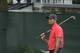 Jun 16, 2013; Ardmore, PA, USA; Tiger Woods reacts after his seventh fairway shot during the final round of the 113th U.S. Open golf tournament at Merion Golf Club. Mandatory Credit: Eileen Blass-USA TODAY