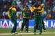 BIRMINGHAM, ENGLAND - JUNE 10: Aaron Phangiso (R) of South Africa celebrates with captain AB de Villiers after taking the wicket of Wahab Riaz of Pakistan during the ICC Champions Trophy Group B match between Pakistan and South Africa at Edgbaston on June 10, 2013 in Birmingham, England. (Photo by Michael Steele/Getty Images)