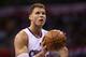 LOS ANGELES, CA - APRIL 07: Blake Griffin #32 of the Los Angeles Clippers shoots a free throw shot during the NBA game against the Los Angeles Lakers at Staples Center on April 7, 2013 in Los Angeles, California. The Clippers defeated the Lakers 109-95. NOTE TO USER: User expressly acknowledges and agrees that, by downloading and or using this photograph, User is consenting to the terms and conditions of the Getty Images License Agreement. (Photo by Christian Petersen/Getty Images)