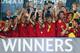 JERUSALEM, ISRAEL - JUNE 18: Captain Thiago Alcantara of Spain lifts the trophy after winning the UEFA European U21 Championship final match against Italy at Teddy Stadium on June 18, 2013 in Jerusalem, Israel. (Photo by Alex Grimm/Getty Images)