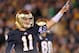 Sep 22, 2012; South Bend, IN, USA; Notre Dame Fighting Irish quarterback Tommy Rees (11) signals a first down for the Irish in the fourth quarter against the Michigan Wolverines at Notre Dame Stadium. Notre Dame won 13-6. Mandatory Credit: Matt Cashore-USA TODAY Sports