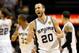 SAN ANTONIO, TX - JUNE 16: Manu Ginobili #20 of the San Antonio Spurs reacts after making a basket in the third quarter against the Miami Heat during Game Five of the 2013 NBA Finals at the AT&T Center on June 16, 2013 in San Antonio, Texas. NOTE TO USER: User expressly acknowledges and agrees that, by downloading and or using this photograph, User is consenting to the terms and conditions of the Getty Images License Agreement. (Photo by Kevin C. Cox/Getty Images)