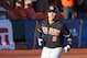 June 9, 2013; Corvallis, OR, USA; Oregon State Beavers player Michael Conforto (8) rounds the bases after hitting a home-run against the Kansas State Wildcats in the first inning of the Corvallis Super Regional at Goss Stadium. Mandatory Credit: Jaime Valdez-USA TODAY Sports