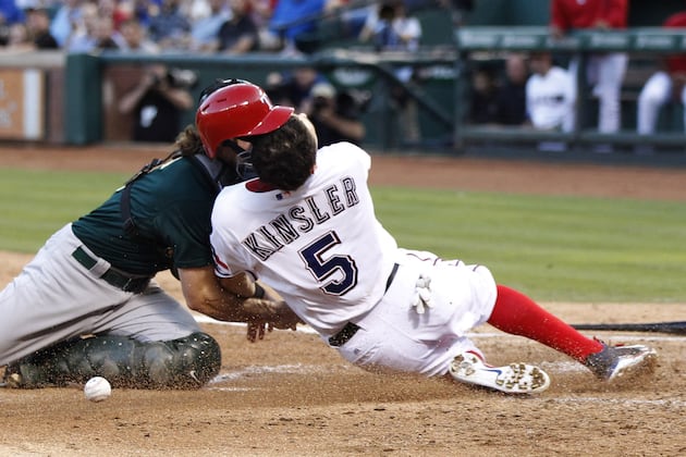 Kinsler Stays in Game Despite Getting Three Stitches in Jaw
