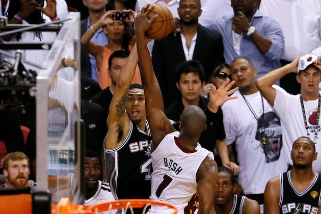 Chris Bosh Blocks Spurs Game 6 Comeback Attempt( Video)