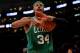 LOS ANGELES, CA - FEBRUARY 20: Paul Pierce #34 of the Boston Celtics signals for a travelling call against the Los Angeles Lakers at Staples Center on February 20, 2013 in Los Angeles, California. The Lakers won 113-99. NOTE TO USER: User expressly acknowledges and agrees that, by downloading and or using this photograph, User is consenting to the terms and conditions of the Getty Images License Agreement. (Photo by Stephen Dunn/Getty Images)