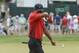 Jun 16, 2013; Ardmore, PA, USA; Tiger Woods reacts after the sixth green during the final round of the 113th U.S. Open golf tournament at Merion Golf Club. Mandatory Credit: Eileen Blass-USA TODAY