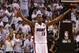 MIAMI, FL - JUNE 18: Mario Chalmers #15 of the Miami Heat reacts in overtime against the San Antonio Spurs during Game Six of the 2013 NBA Finals at AmericanAirlines Arena on June 18, 2013 in Miami, Florida. NOTE TO USER: User expressly acknowledges and agrees that, by downloading and or using this photograph, User is consenting to the terms and conditions of the Getty Images License Agreement. (Photo by Mike Ehrmann/Getty Images)