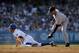LOS ANGELES, CA - JUNE 27: Derek Jeter #2 of the New York Yankees and Reed Johnson #5 of the Los Angeles Dodgers play in the interleague game at Dodger Stadium on June 27, 2010 in Los Angeles, California. (Photo by Jeff Gross/Getty Images)