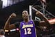 SAN ANTONIO, TX - APRIL 24: Dwight Howard #12 of the Los Angeles Lakers reacts after being fouled against the San Antonio Spurs during Game Two of the Western Conference Quarterfinals of the 2013 NBA Playoffs at AT&T Center on April 24, 2013 in San Antonio, Texas. NOTE TO USER: User expressly acknowledges and agrees that, by downloading and or using this photograph, User is consenting to the terms and conditions of the Getty Images License Agreement. (Photo by Ronald Martinez/Getty Images)