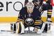 BUFFALO, NY - APRIL 19: Jhonas Enroth #1 of the Buffalo Sabres warms up to play the New York Rangers at First Niagara Center on April 19, 2013 in Buffalo, United States. (Photo by Jen Fuller/Getty Images)