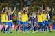 FORTALEZA, BRAZIL - JUNE 19: Brazil players salute the crowd after the FIFA Confederations Cup Brazil 2013 Group A match between Brazil and Mexico at Castelao on June 19, 2013 in Fortaleza, Brazil. (Photo by Scott Heavey/Getty Images)