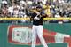 PITTSBURGH, PA - JUNE 14: Pedro Alvarez #24 of the Pittsburgh Pirates reacts after hitting a ground rule double in the third inning against the Los Angeles Dodgers during the game on June 14, 2013 at PNC Park in Pittsburgh, Pennsylvania. (Photo by Justin K. Aller/Getty Images)