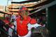ST. LOUIS, MO - MAY 29: Yadier Molina #4 of the St. Louis Cardinals acknowledges fans prior to taking the field against the Kansas City Royals at Busch Stadium on May 29, 2013 in St. Louis, Missouri. (Photo by Dilip Vishwanat/Getty Images)