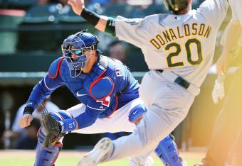 A.J. Pierzynski tags out Donaldson to end yesterday's game. The official game time was 3:39.