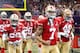 NEW ORLEANS, LA - FEBRUARY 03: Colin Kaepernick #7 of the San Francisco 49ers leads his teammates onto the field against the Baltimore Ravens during Super Bowl XLVII at the Mercedes-Benz Superdome on February 3, 2013 in New Orleans, Louisiana. The Ravens won 34-31. (Photo by Chris Graythen/Getty Images)